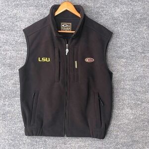 Drake Waterfowl LSU Tigers Fleece Vest Mens Small Black Magnattach Full Zip S